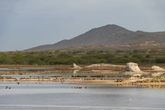 perspectiva das salinas do porto inglês, na ilha do maio, em cabo verde
